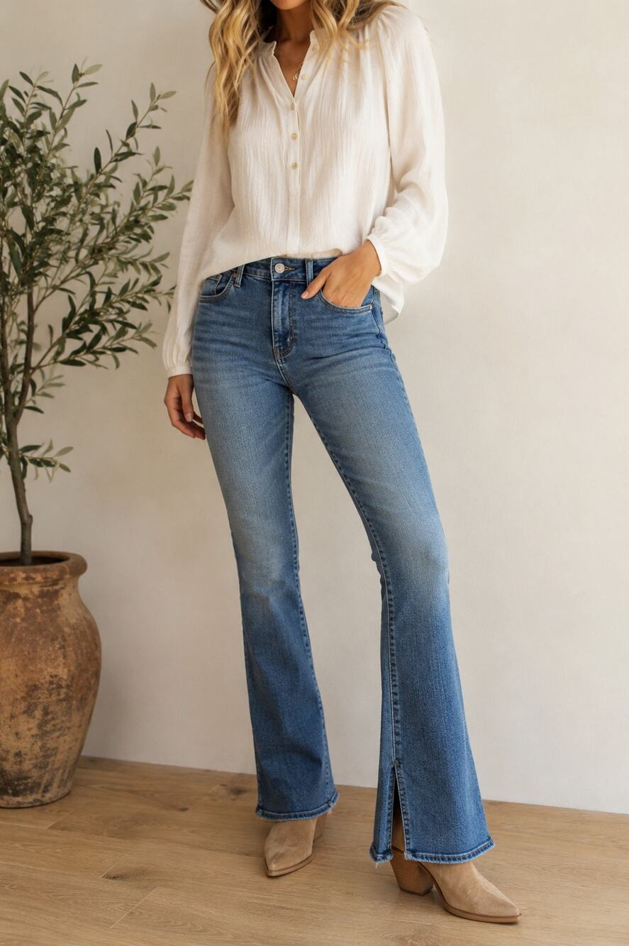 AG Farrah Boot Mid Rise Bootcut Jeans 29 Stretch Denim Ankle Slit 32" Inseam